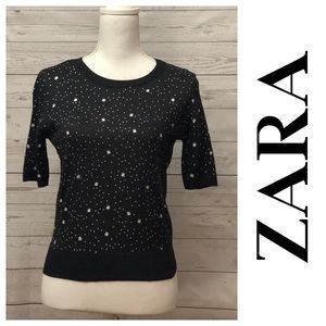 NWOT [ ZARA ] Knit Black Sparkle and Stars Top
